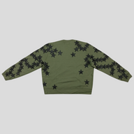 CLB XXIII Amiri Chemist crewneck sweatshirt in olive green cotton with black star appliqué details on the back