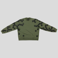 CLB XXIII Amiri green cotton crewneck sweatshirt featuring black star applique detailing on the front and sleeves.