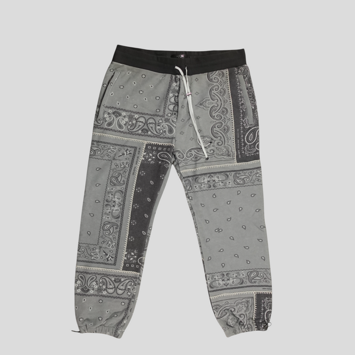 CLB XXIII Amiri Bandana Reconstruct sweatpants in grey cotton with a patchwork paisley print and black waistband