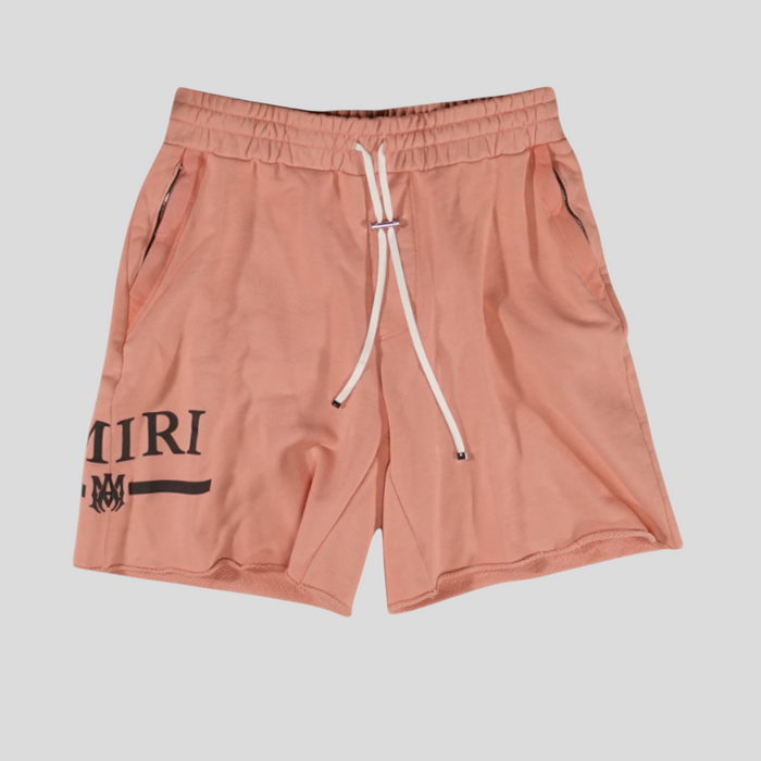 CLB XXIII Amiri MA Bar sweatshorts in peach pink cotton with white drawstring and black logo detail