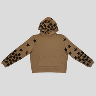 CLB XXIII Amiri Chemist tobacco brown cotton hoodie featuring a black star pattern on the hood and sleeves.