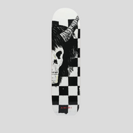 CLB XXIII Amiri x Wes Lang Altered Sacrifice limited edition skateboard deck with black and white skull graphic