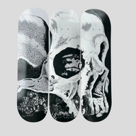 CLB XXIII Amiri x Wes Lang The Dream skate deck set featuring detailed black and white skull artwork on three boards