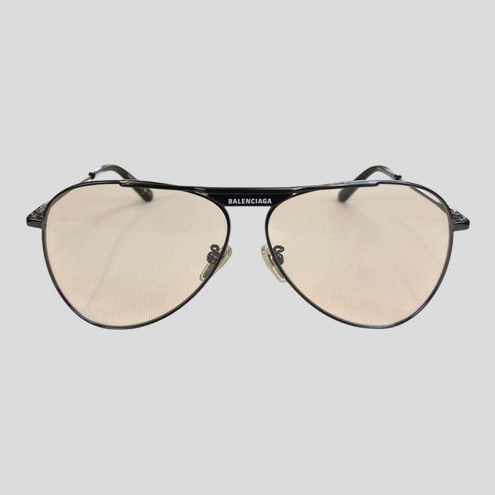 CLB XXIII Balenciaga aviator sunglasses featuring a black frame and clear lenses with logo detail on the bridge
