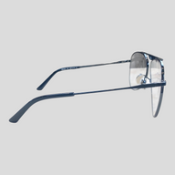 CLB XXIII Balenciaga aviator sunglasses with thin dark metal frames and clear lenses, side profile view.