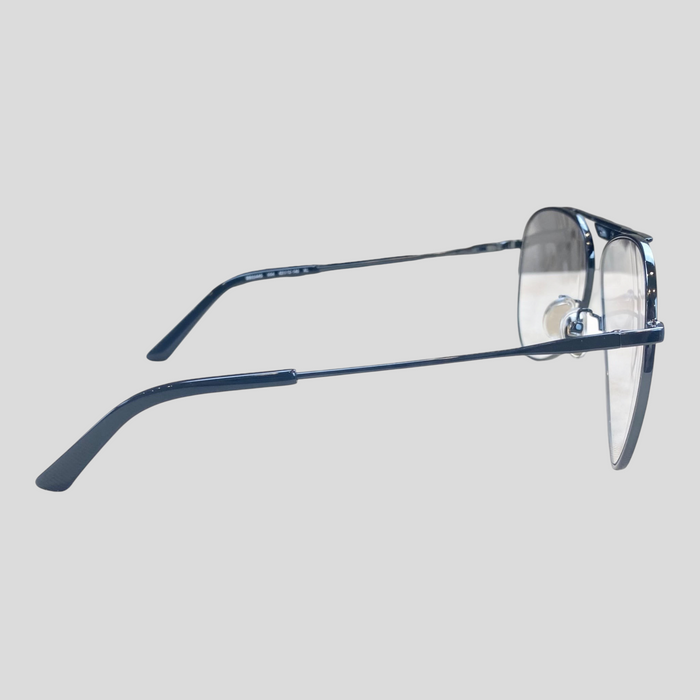 CLB XXIII Balenciaga aviator sunglasses with thin dark metal frames and clear lenses, side profile view.