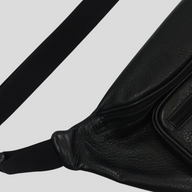 CLB XXIII Balenciaga black leather waist bag with adjustable strap and zipper detail