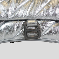 CLB XXIII Balenciaga Crush small chain bag in metallic silver crinkled leather with signature B logo hardware