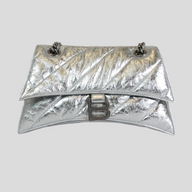 CLB XXIII Balenciaga Crush small chain bag in metallic silver crinkled leather with signature B logo hardware