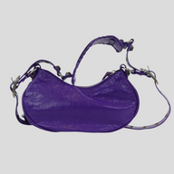 CLB XXIII Balenciaga Le Cagole XS shoulder bag in purple crinkled leather with silver-tone hardware and buckle detail