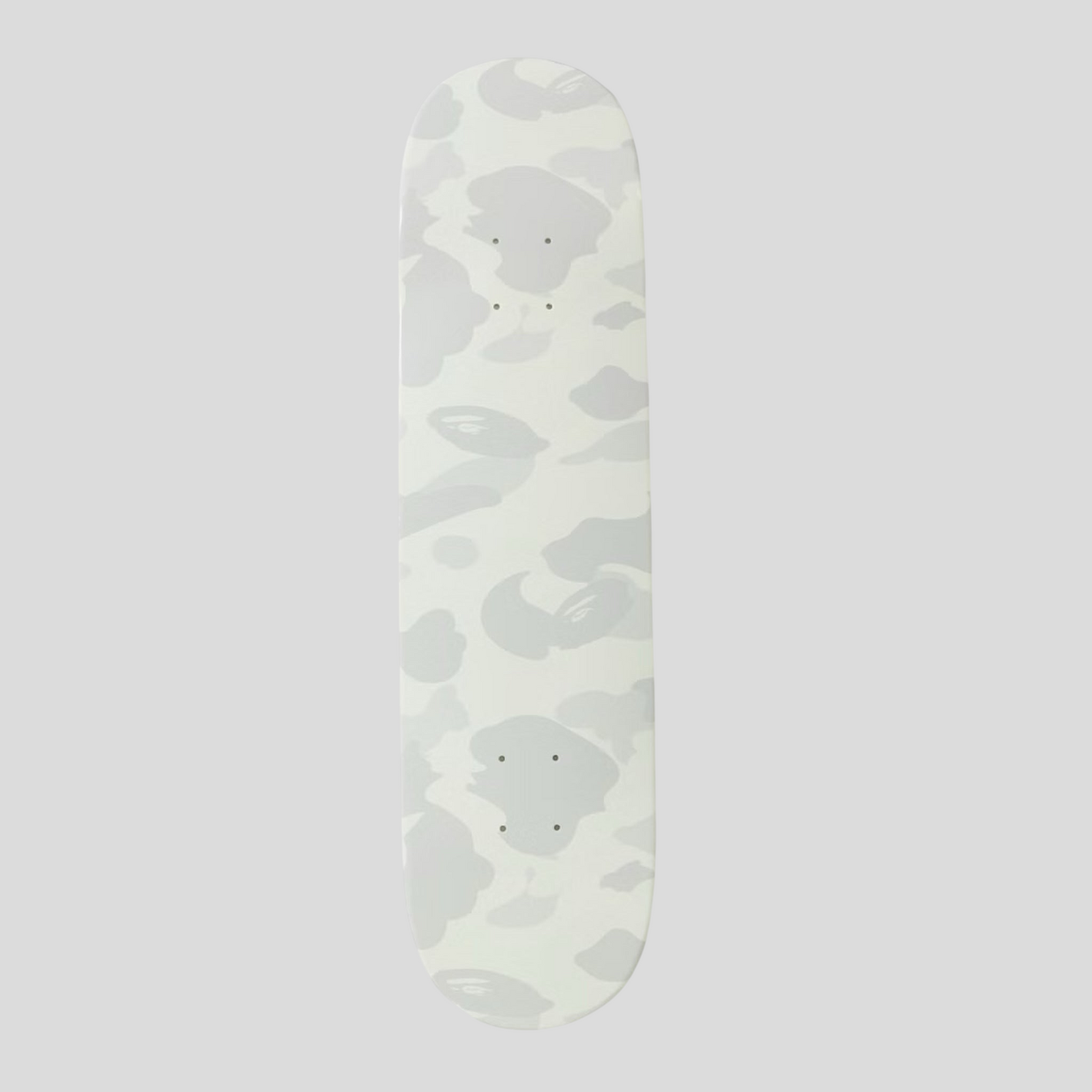 CLB XXIII BAPE city camo skateboard deck in white and grey with iconic ape head pattern