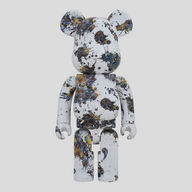 CLB XXIII 1000% Bearbrick Jackson Pollock Studio Splash figure with white base and multi-colored paint splatters