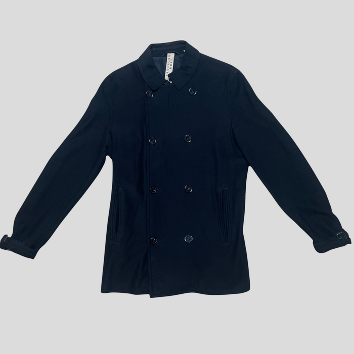 CLB XXIII black double-breasted Burberry cotton trench coat with button closure and classic collar