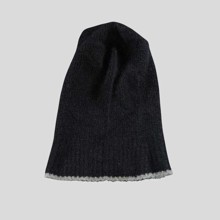 CLB XXIII black cashmere and silk blend balaclava with a ribbed texture and subtle grey trim detail