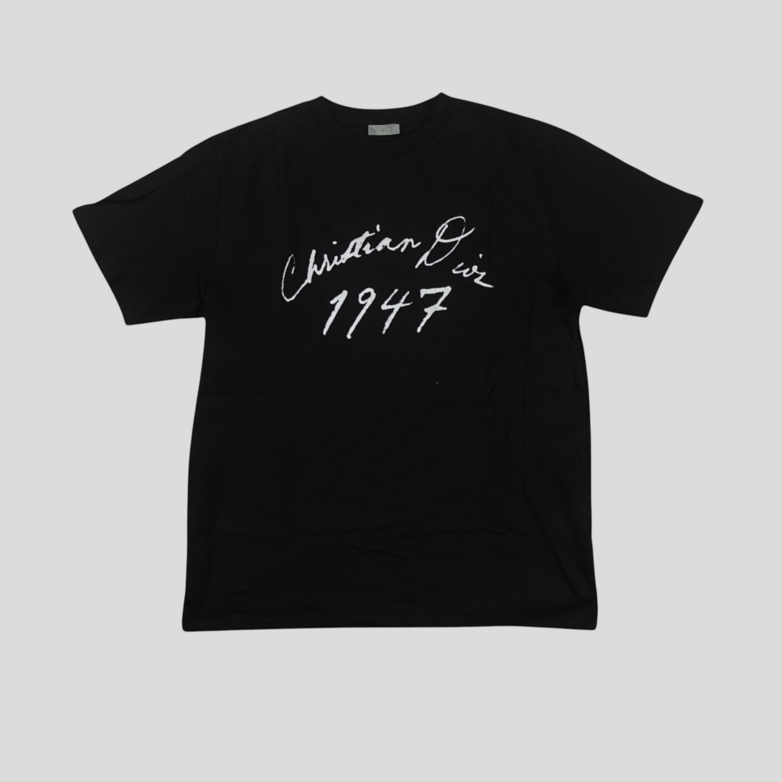 CLB XXIII black 100% cotton Christian Dior 1947 t-shirt with white script logo graphic