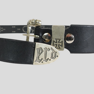CLB XXIII Enfants Riches Déprimés black leather belt featuring silver metal hardware with cross and ERD logo detailing