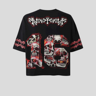 CLB XXIII black cotton football jersey featuring a large skull graphic print and embroidered patch details