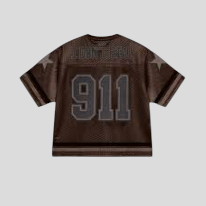 CLB XXIII Bravest Studio 911 brown mesh football jersey with star sleeve details and back graphic