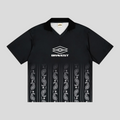 CLB XXIII Bravest Studios black polyester jersey with white paisley print and ribbed collar