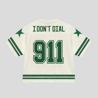 CLB XXIII Bravest Studios 911 football jersey in cream mesh with green text and star details on the back