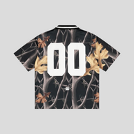 CLB XXIII Bravest Studios Greenwich soccer jersey featuring a black and brown forest camouflage print with white 00