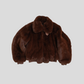 CLB XXIII Amiri cropped zip-up jacket in dark brown faux fur with a ribbed hem and collar