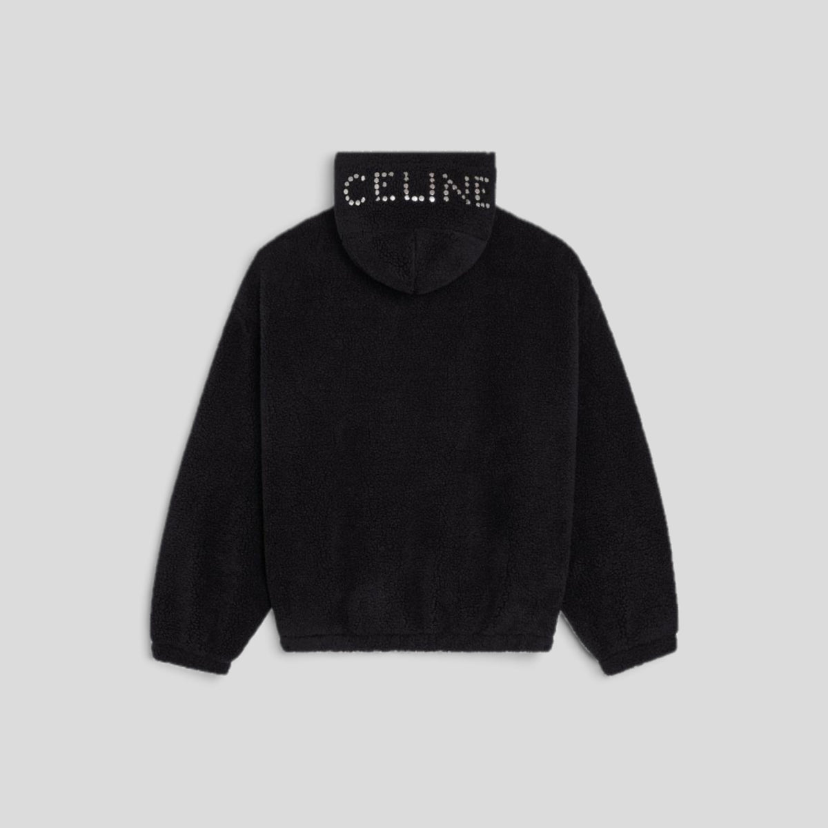CLB XXIII Celine Homme black fleece hoodie with crystal embellished logo on the back of the hood