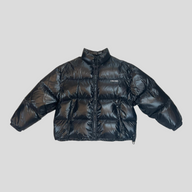 CLB XXIII Celine Homme black short nylon puffer jacket with front zip closure and white logo detail