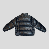 CLB XXIII Celine Homme black short nylon down jacket with quilted puffer design and high collar, back view.