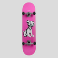 CLB XXIII Celine skateboard in bright pink featuring a black and white illustrated dog graphic on the deck