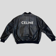 CLB XXIII Celine Homme black lambskin leather bomber jacket with studded logo on the back