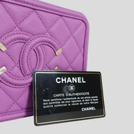 CLB XXIII purple quilted caviar leather Chanel CC Filigree vanity case with authenticity card
