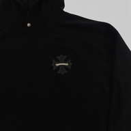 CLB XXIII black Chrome Hearts fleece pullover hoodie with signature silver cross hardware and chest patch