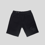 CLB XXIII Chrome Hearts Seven-11 black cotton sweatshorts featuring a tonal gothic logo on the leg