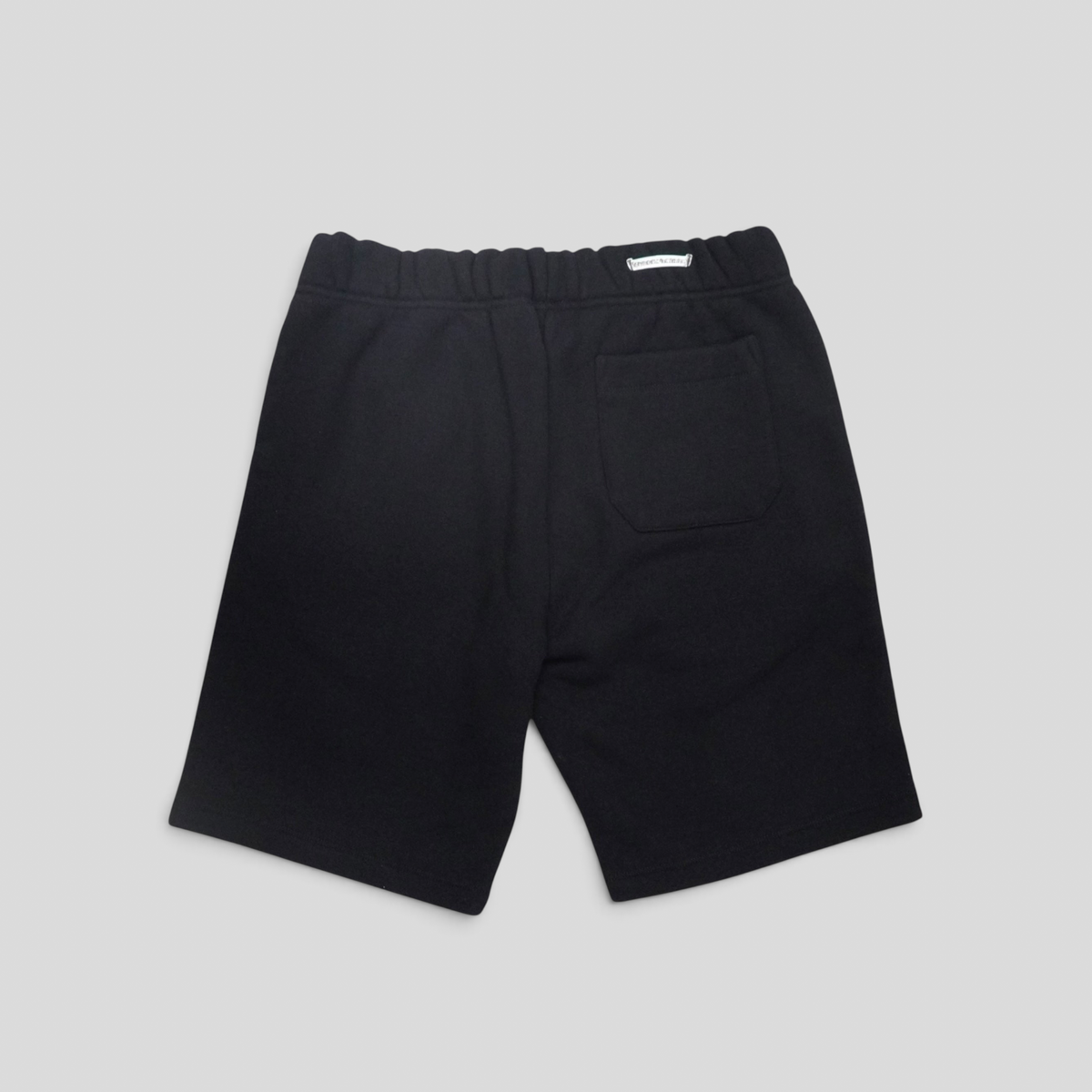 CLB XXIII Chrome Hearts Seven-11 black cotton sweatshorts featuring a back pocket and elastic waistband