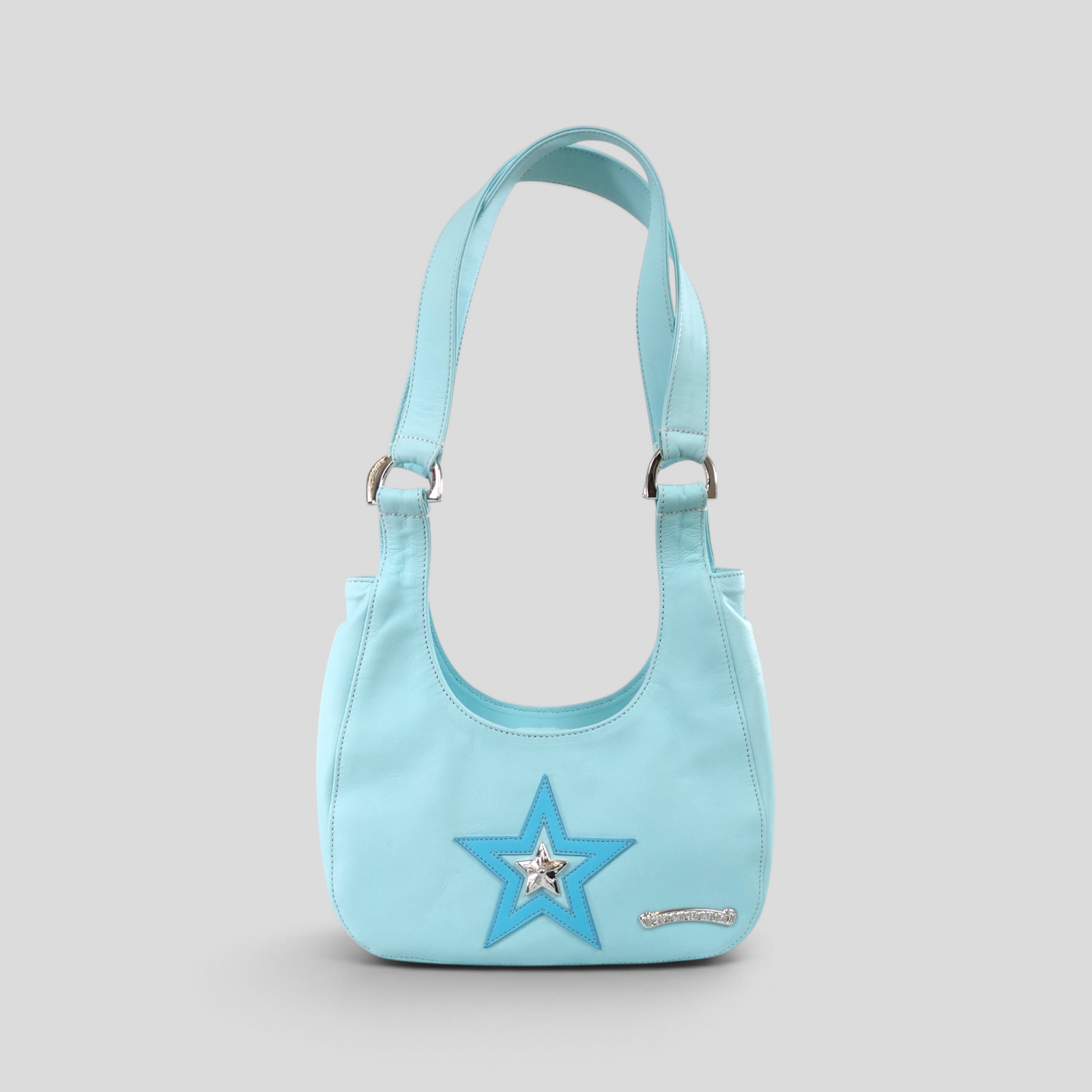 CLB XXIII Chrome Hearts blue leather Nip & Tuck shoulder bag with silver star patch and hardware