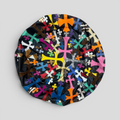 CLB XXIII Chrome Hearts leather bean bag chair featuring a black base with vibrant multicolor cross appliques.