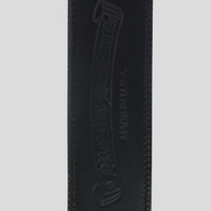 CLB XXIII Chrome Hearts black leather belt strap with embossed logo and Made in USA stamp