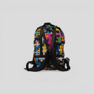 CLB XXIII Chrome Hearts multicolor leather backpack featuring filigree cross patches and sterling silver hardware.