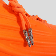 CLB XXIII Chrome Hearts x Nocta Nike Hot Step II sneaker in bright orange with detailed silver metal lace aglets