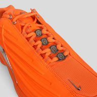CLB XXIII Chrome Hearts x Nocta Nike Hot Step II sneakers in bright orange with silver metallic lace hardware