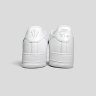 CLB XXIII Chrome Hearts X Nocta Air Force 1 Low sneakers in white, showing heel embroidery and branding details.
