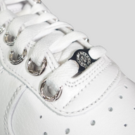CLB XXIII Chrome Hearts X Nocta Air Force 1 Low in white leather with silver metallic eyelets and branded lace dubrae