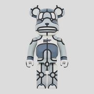 CLB XXIII 1000% Bearbrick David Flores X XLarge figure in grey, black, and white with graphic line art design