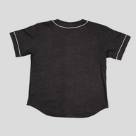 CLB XXIII Dior Atelier grey wool blend baseball shirt with pinstripe detail and white trim, back view