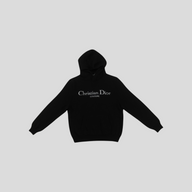 CLB XXIII black Christian Dior Couture wool jacquard hoodie with white logo embroidery