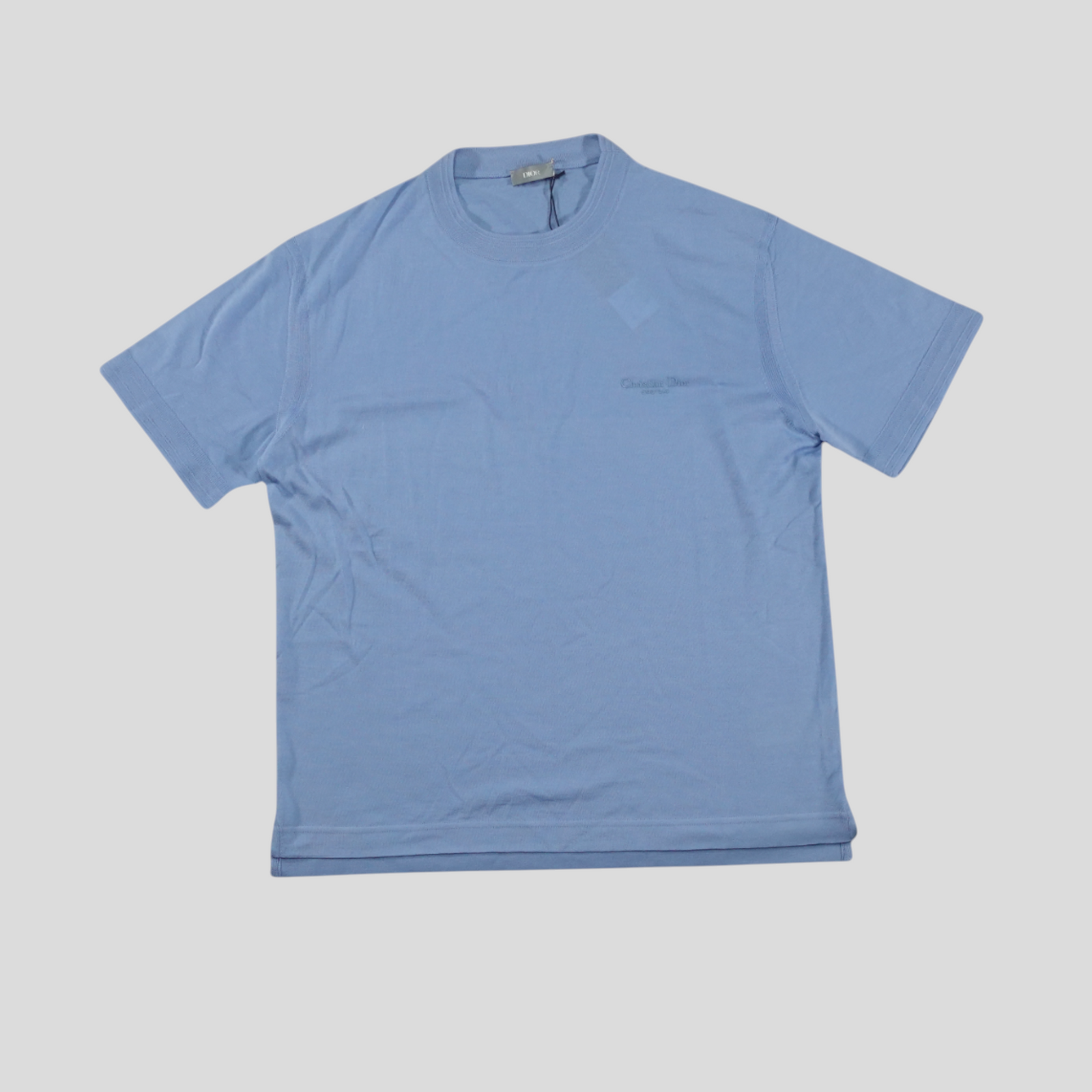 CLB XXIII Dior Christian Dior Couture blue virgin wool t-shirt with short sleeves and crew neck