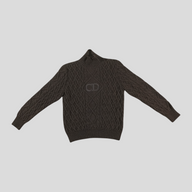 CLB XXIII Dior brown cashmere cable knit sweater featuring a high neck and embroidered CD Icon logo on the chest.