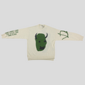 CLB XXIII Dior Cactus Jack oversized ecru virgin wool knit sweater with green graphic and text on sleeves