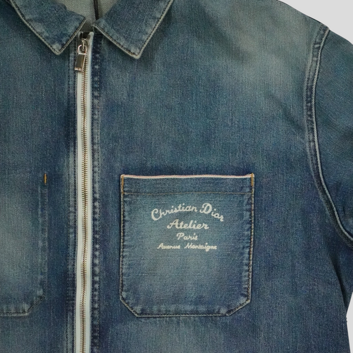 CLB XXIII Dior Christian Dior Atelier blue cotton denim zip-up jacket with chest pocket logo embroidery